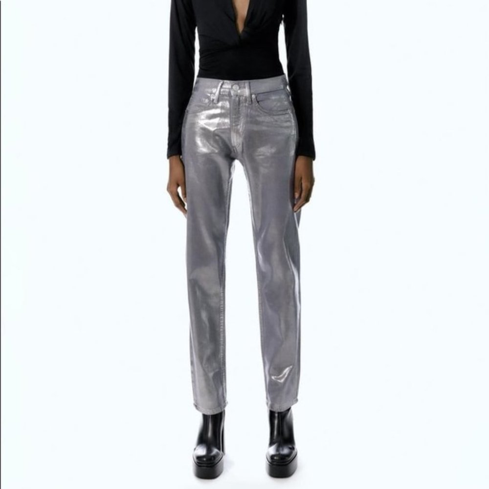 Zara Waxed Silver Straight leg Jeans